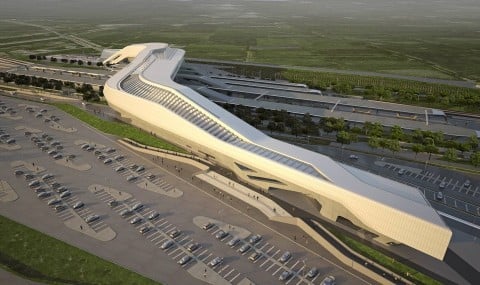 Rendering della stazione della Tav di Afragola (Zaha Hadid Architects)