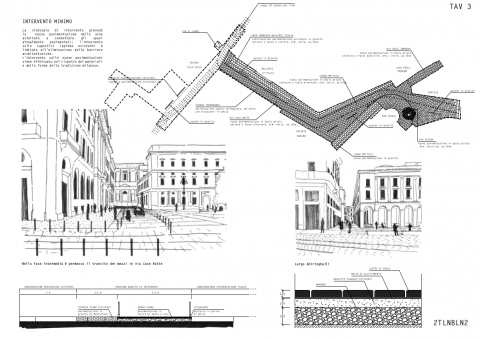 Una delle tavole progettuali di Pierpaolo Tonin per Piazza della Scala a Milano