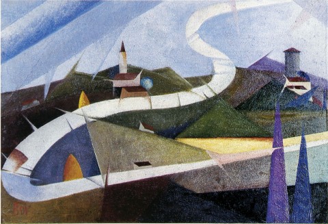 Osvaldo Barbieri - BOT, Aereopaesaggio, 1931 olio su cartone, 35,5x51,5