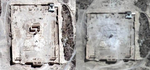Dai satelliti la conferma della distruzione del tempio di Bel a Palmira (foto Unitar)