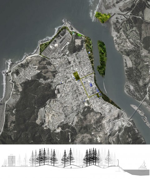 Elemental, Mitigation Park Project - A geographical answer against a geographical threat (plan & section of Mitigation Park)