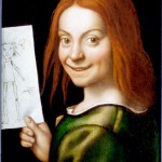 Giovanni Francesco Caroto, Ritratto di giovane con disegno infantile, olio su tavola, cm 37x29