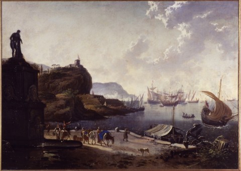 Hans de Jode, Porto di mare, olio su tela, cm 70x99, rubato a Verona