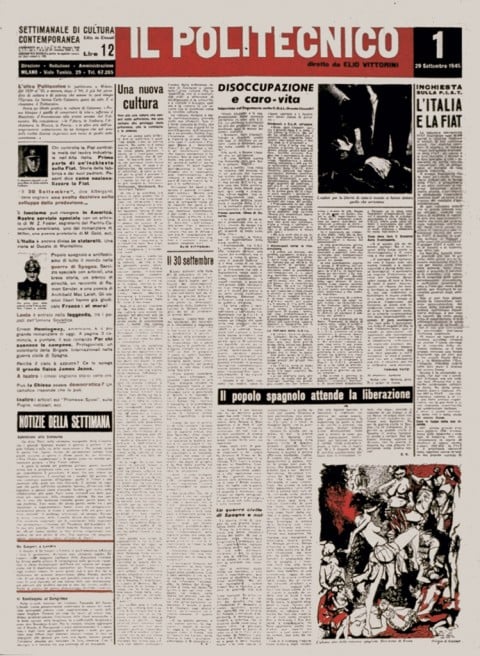 Albe e Lica Steiner, Prima pagina del giornale “il Politecnico”, numero 1, 29 settembre 1945