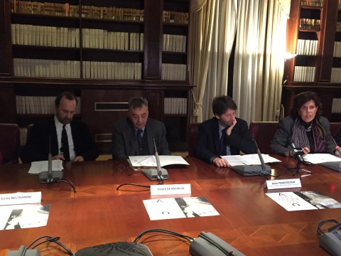 Da sinistra Guido Beltramini, Cesare de Michelis, il ministro Franceschini e Paola Marini