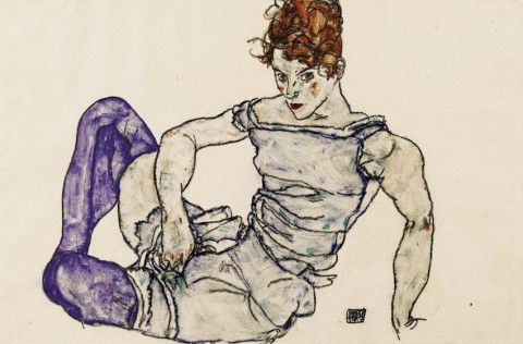 Egon Schiele, Sitzende Frau in violetten Strümpfen, 1917 ©Courtesy Richard Nagy Ltd., London