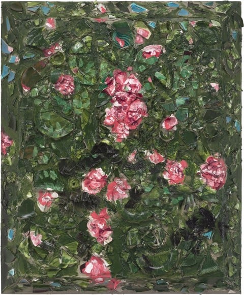 Julian Schnabel, Rose Painting (Near Van Gogh’s Grave) IV, 2015, oil, plates, and bondo on wood, 182,88 x 152,4 x 30,48 cm