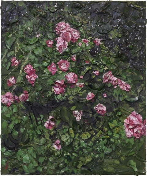 Julian Schnabel, Rose Painting (Near Van Gogh’s Grave) VII, 2015, oil, plates, and bondo on wood, 182,88 x 152,4 x 30,48 cm