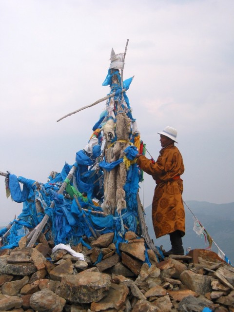 Ovoo, cima della Burkhan Khaldun Mountain, luogo di nascita di Gengis Khan