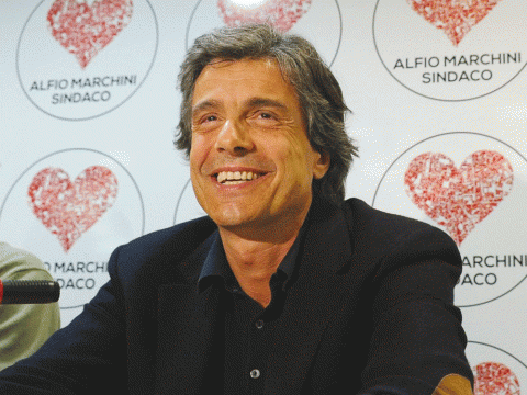 Alfio Marchini, col suo logo: la piantina topografica di Roma a forma di cuore