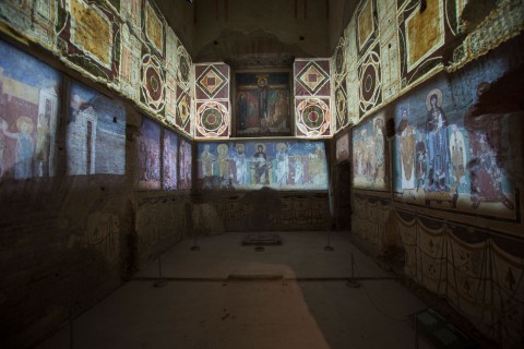 Video mapping della decorazione parietale della cappella di Teodoto - Santa Maria Antiqua tra Roma e Bisanzio - photo Claudia Pescatori