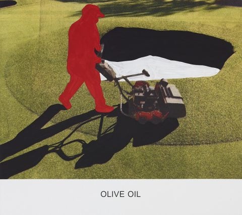John Baldessari, Olive Oil, 2015, Varnished inkjet print on canvas with acrylic paint 137.2 x 153.7 x 4 cm