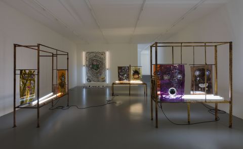 Full-Fall presents Kerstin Brätsch (Poli’ahu’s Cure) - installation view at Giò Marconi, Milano 2016, photo Andrea Rossetti, courtesy Giò Marconi