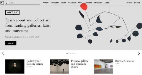 La homepage del sito artsy