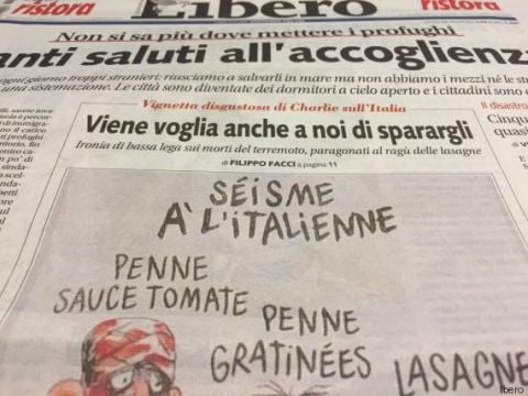 Il titolo di Libero a commento della vignetta di Charlie