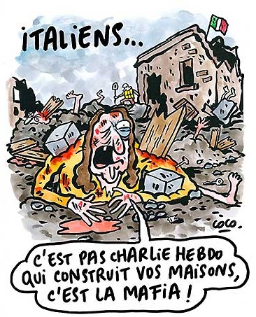 La seconda vignetta di Charlie Hebdo sul terremoto in Italia