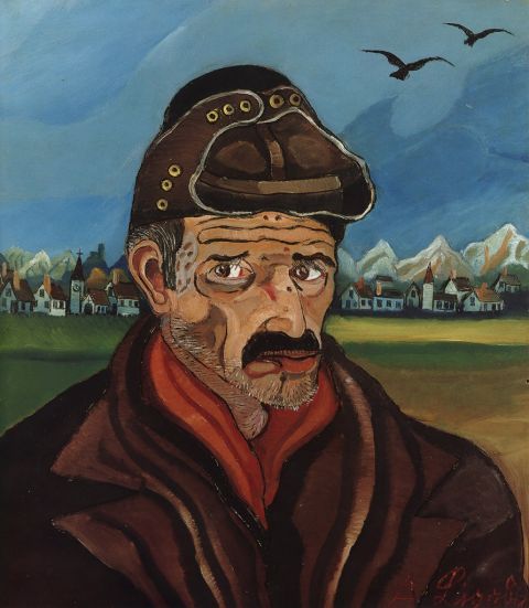 Antonio Ligabue, Autoritratto con berretto da motociclista, s.d. (1954-55) - Collezione privata