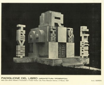 Depero, Padiglione del Libro, 1927, un esempio di “architettura pubblicitaria” riprodotta in Depero Futurista 