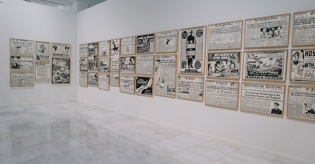 Fernando Bryce, El Mundo en Llamas, Próxima Parada. Artistas peruanos en la Colección, exhibition view at a Sala Alcalá 31 de la Comunidad de Madrid, 2017