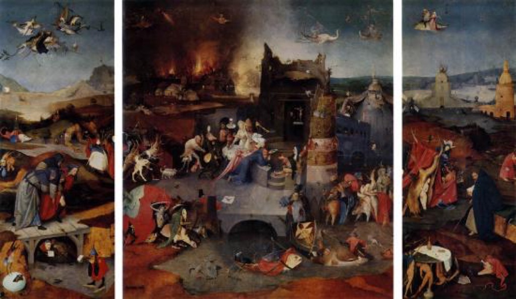 Hieronymus Bosch, Trittico delle Tentazioni di sant'Antonio, 1501 ca.. Museu Nacional de Arte Antiga, Lisbona