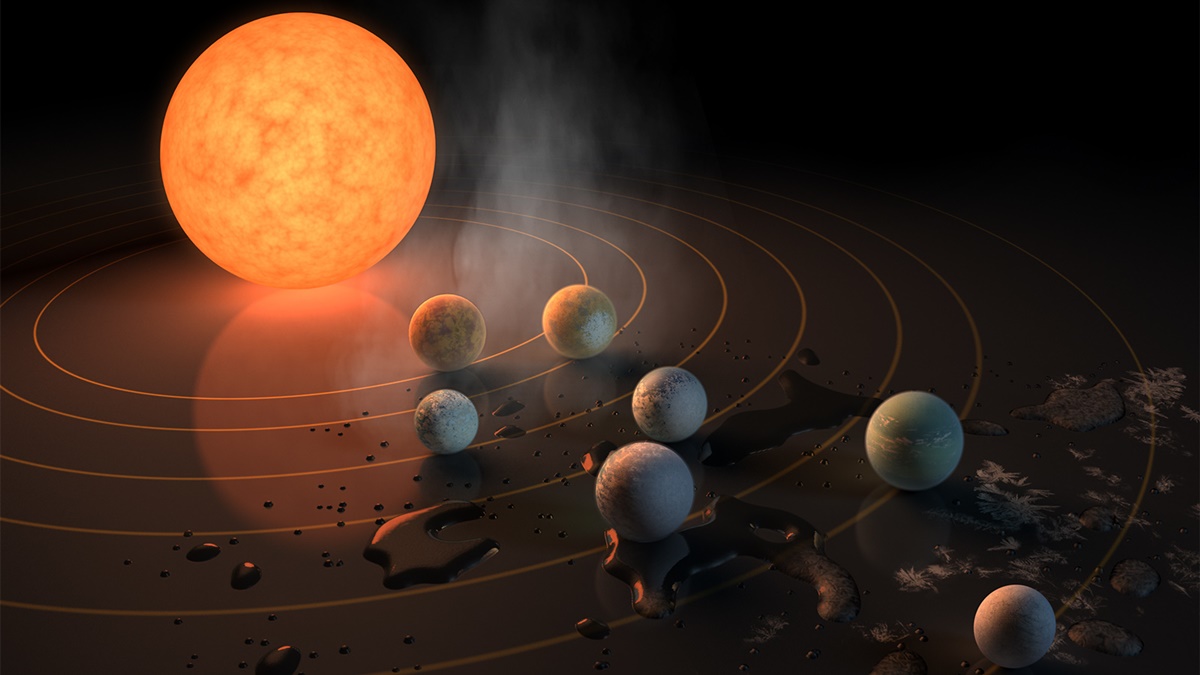 Illustrazione per il sistema Trappist-1 by Caltech for Nasa