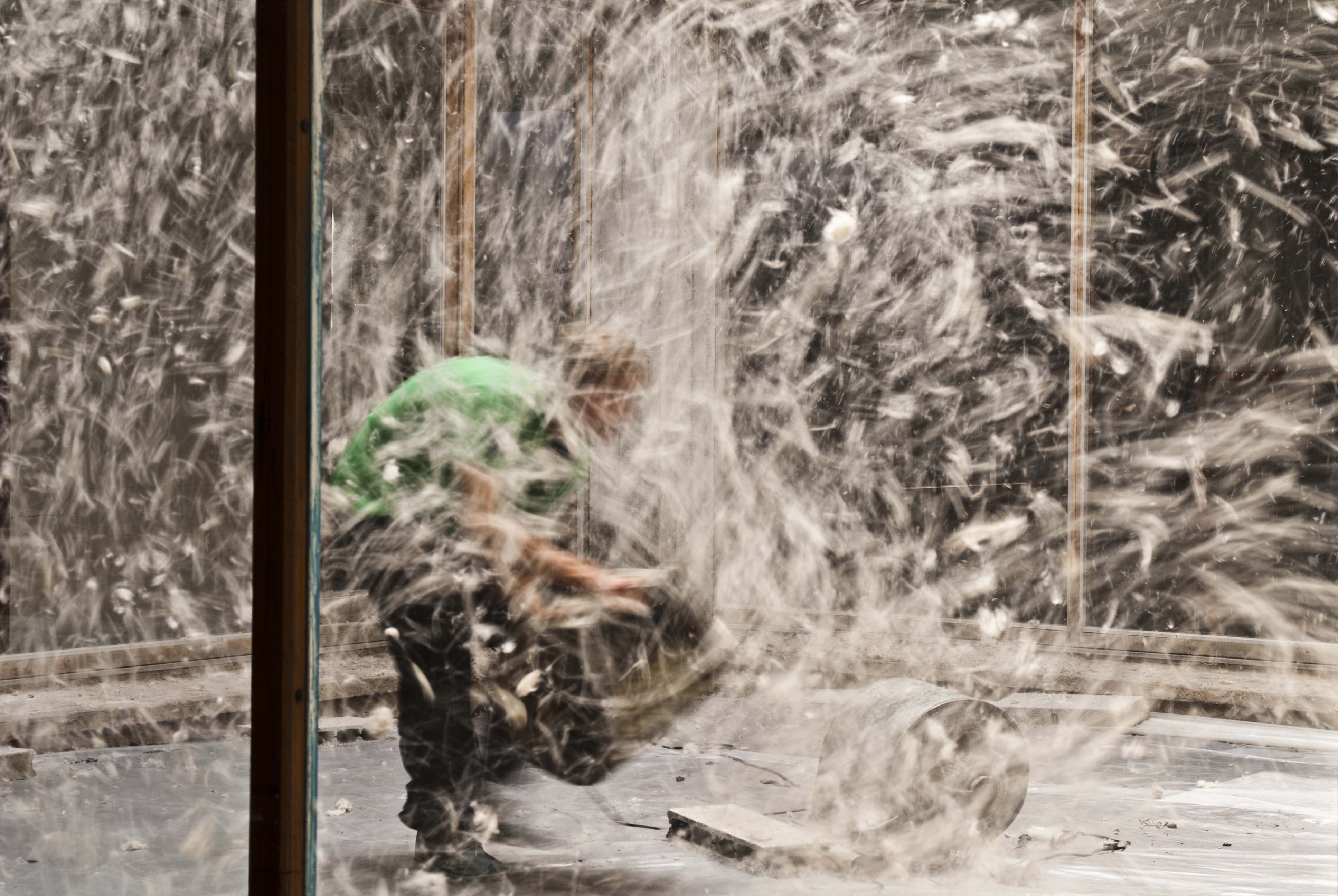 Vivien Roubaud, Pollen de peuplier, soufflerie, centre-trente mètres cubes d'air, deux-cent-vingt volts, 2010, © Vivien Roubaud / Galerie In Situ - Fabienne Leclerc, Paris