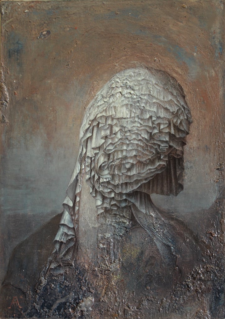 Agostino Arrivabene, Hospes comesque corporis, 2016, olio su legno, cm 35 x 25