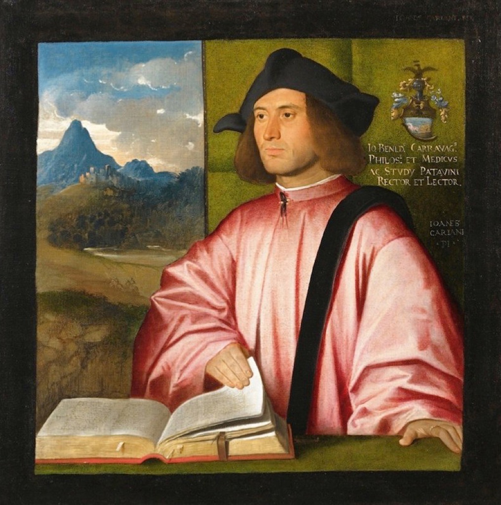 Giovanni Busi detto Cariani, Ritratto di Giovanni Benedetto Caravaggi, 1520-21. Olio su tela, cm 82 x 82. Bergamo, Accademia Carrara