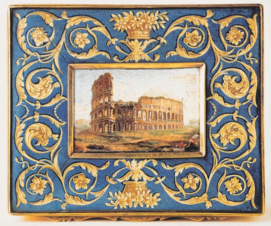 Bottega romana, Cofanetto smaltato con veduta del Colosseo, prima metà del XIX sec. Città del Vaticano, Musei Vaticani