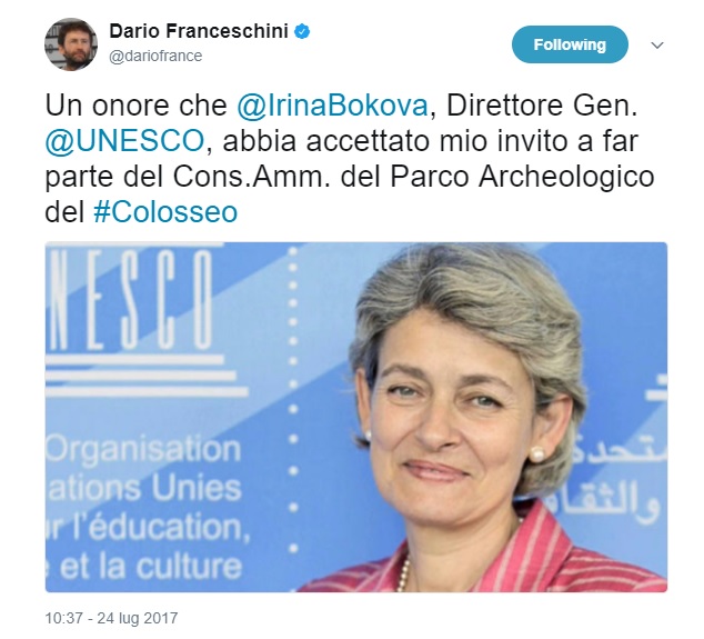 Franceschini annuncia via Twitter l'incarico per Irina Bokova