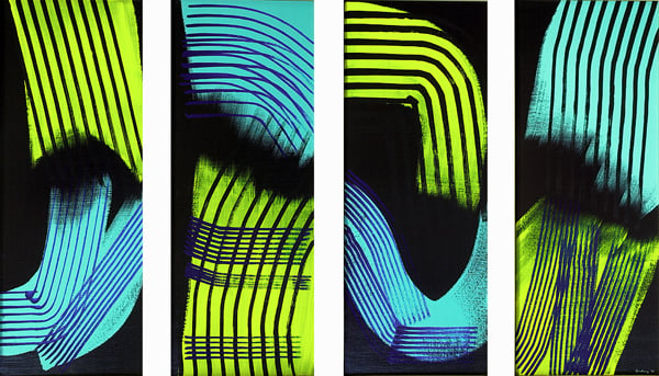 Hans Hartung, T1973 E44 T1973 E45 T1973 E46 T1973 E47, 1973 Acrilico su tela, 130 x 230 cm, Collezione Fondazione Hartung Bergman