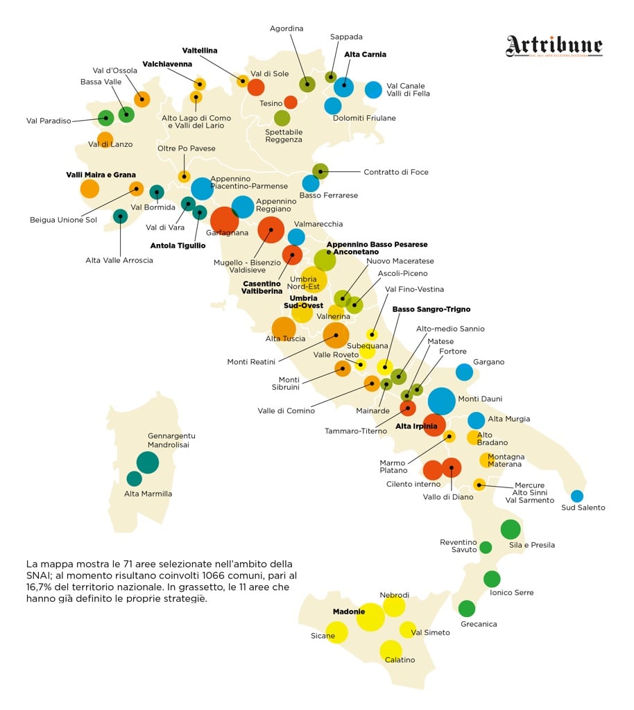 Spopolamento e aree interne. Dati SNAI. Grafica (c) Alessandro Naldi