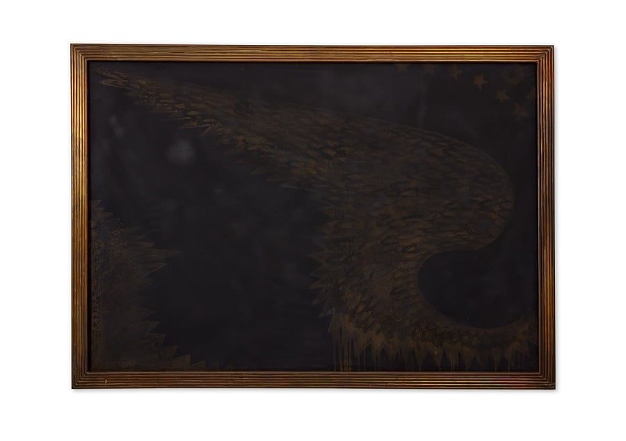 Franco Angeli, Grande Ala, 1969, 127x183 cm. tecnica mista su tela con tulle