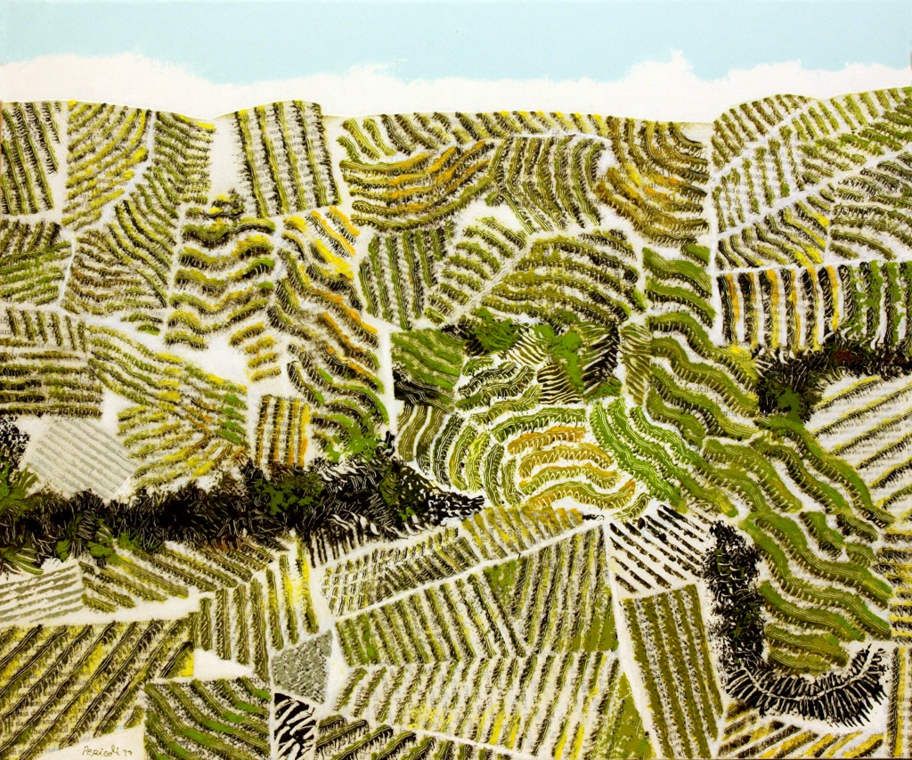 Tullio Pericoli, Figura 63, 2017, olio, inchiostro e collage su tela, cm 50x60