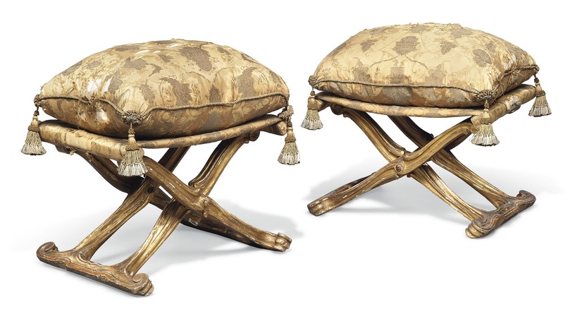 BURZIO. Nicolas-Quinibert Foliot Pair Of Royal Louis XV Pliants