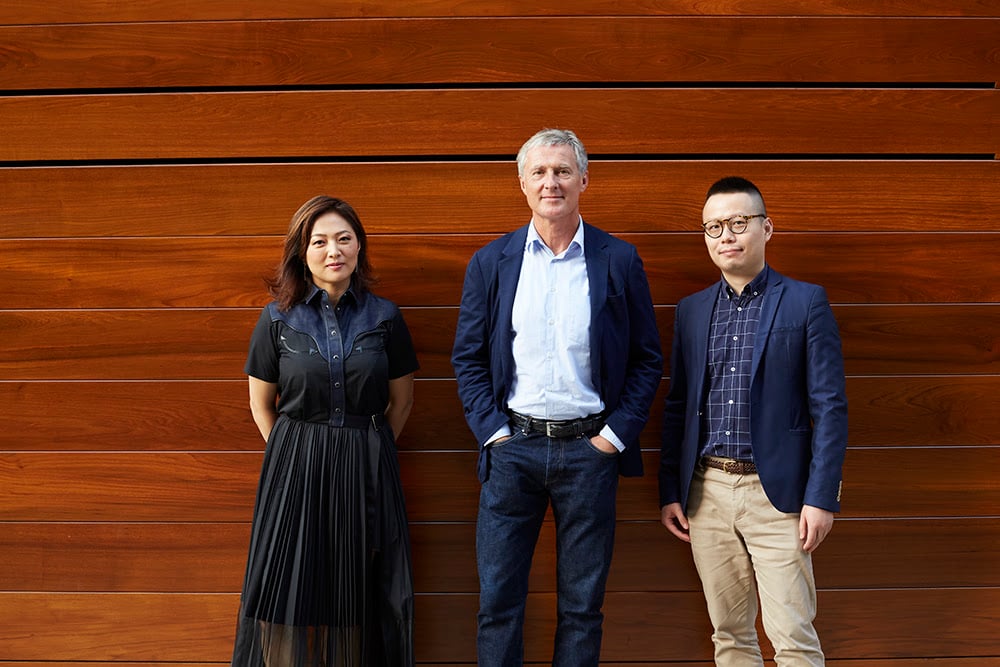 From left to right. Jennifer Yum, David Zwirner, Leo Xu. Photo Anna Bauer