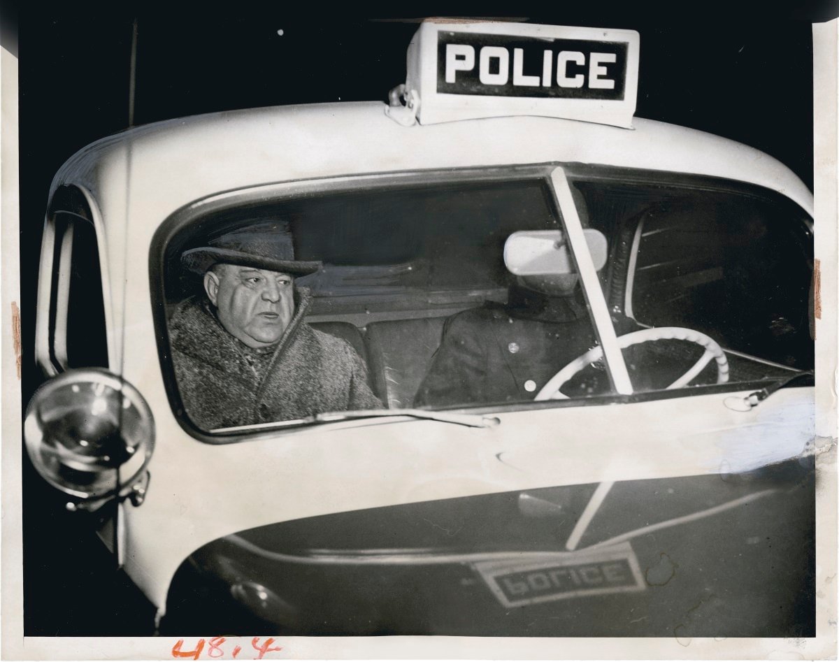 Weegee, Bitter Cold too Much for Mayor, January 8, 1942, silver gelatin print on glossy fibre paper, printed by January 16, 1942, © Weegee / International Center of Photography