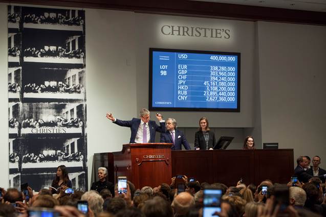 Un momento dell'asta di Christie's a New York dedicata a Leonardo Da Vinci