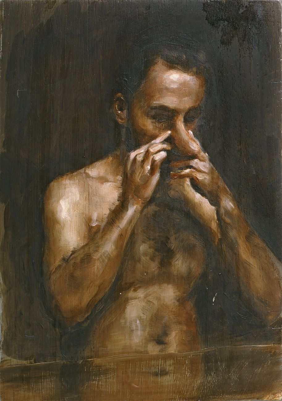 Michael Borremans, The Measure II, 2007, olio su legno, 27,8x19,7 cm