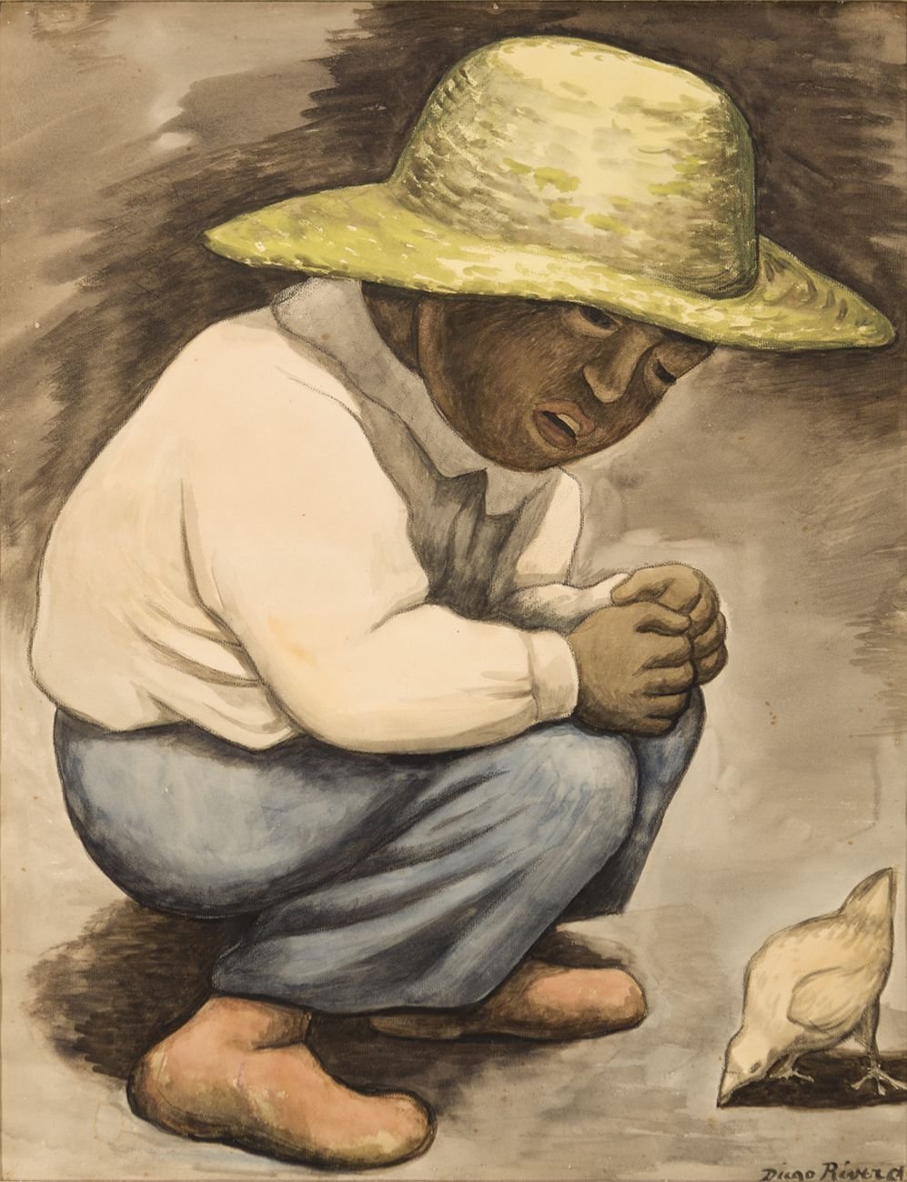 Diego Rivera, Niño con pollito, 1935, Disegno a carboncino e acquerello, Colección Museo de Arte del Estado de Veracruz