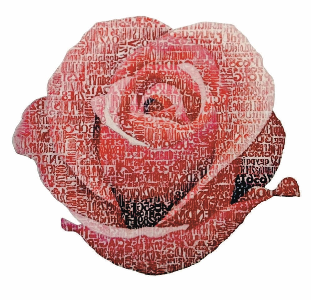 G. Milani, Una rosa sola è tutte le rose, omaggio a Rainer Maria Rilke, frottage di colori a olio su tela