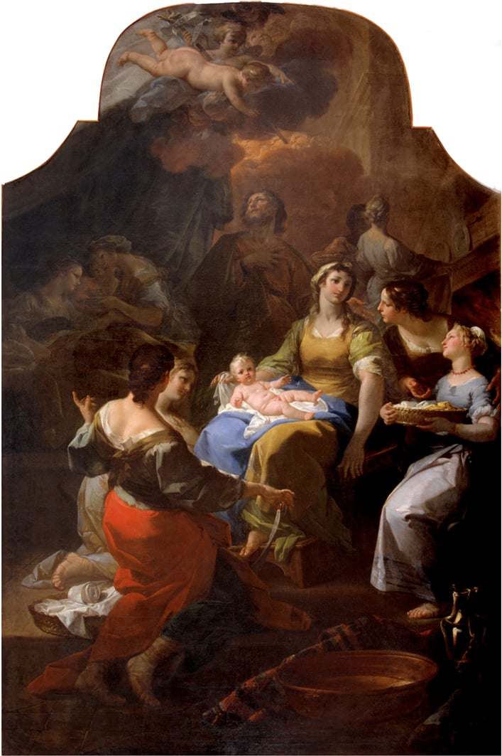 Corrado Giaquinto, Natività di San Giovanni Battista, olio su tela, cm 344 x 228, Bari, Pinacoteca Metropolitana, saletta del Giaquinto