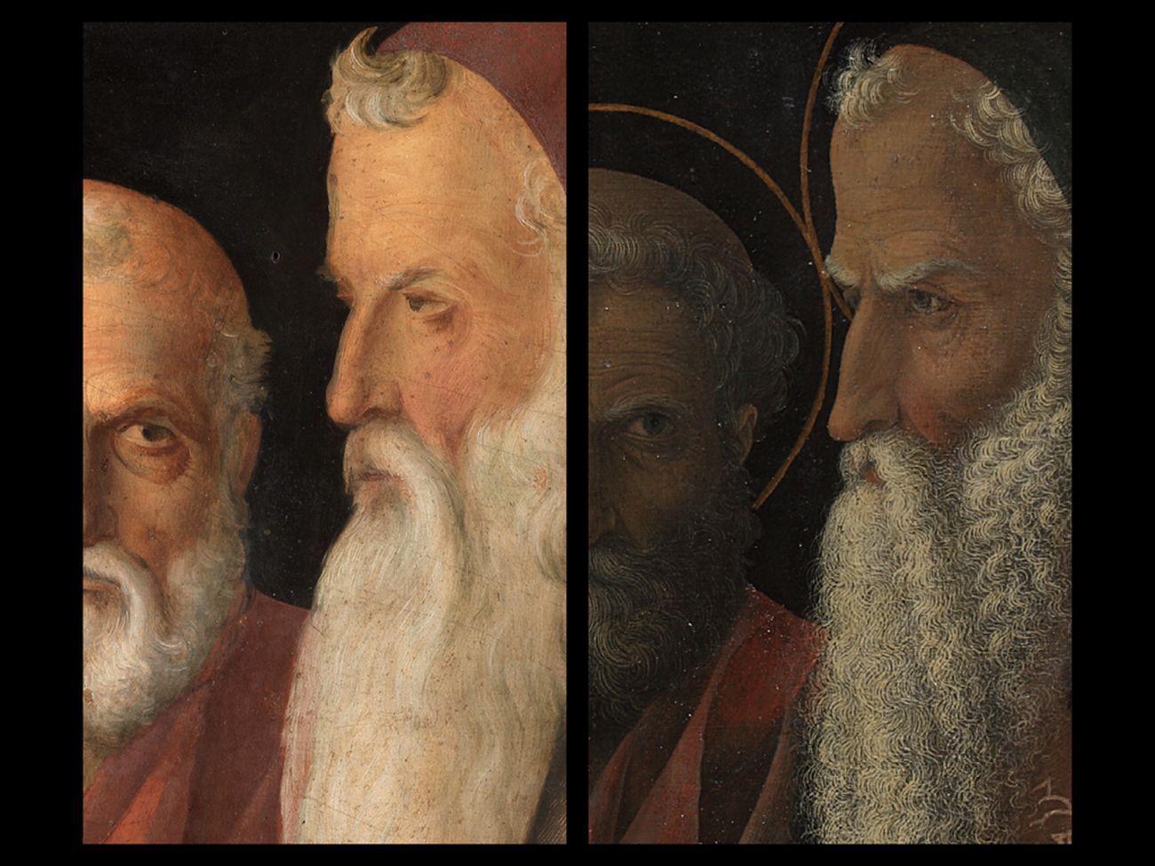 Bellini-Mantegna. Presentazione di Gesù al Tempio. Confronto, San Giuseppe e Simeone