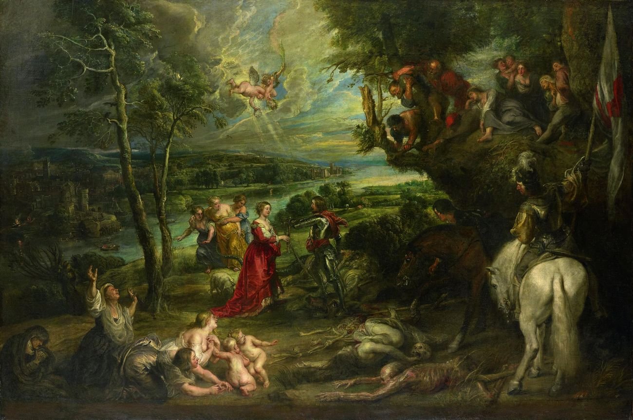 Peter Paul Rubens, Vista con San Giorgio e il drago, 1630-35. Hampton Court, Royal Collection