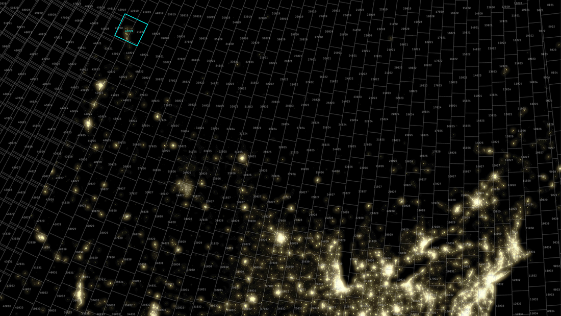Scale: Globe. Nighttime Lights, Canada and Northern United States. I:6.000.000 (2016=, Diller Scofidio + Renfro, Laura Kurdan, Robert Gerard Pietrusko, with Columbia Center Spatian Research. Photo credits: NASA Goddard Space Flight Center. Black Marble, 2016