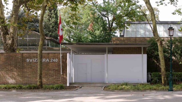 Project team for the Swiss Pavilion at the 2018 Venice Architecture Biennale, 1 December 2017. Left to right, Ani Vihervaara, Alessandro Bosshard, Li Tavor and Matthew van der Ploeg. Photo by Christian Beutler KEY