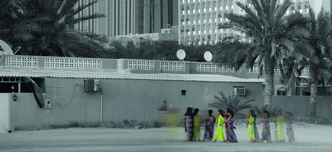 Children walking in a traditionally designed community behind the confines of bigness. Image courtesy National Pavilion UAE – La Biennale di Venezia