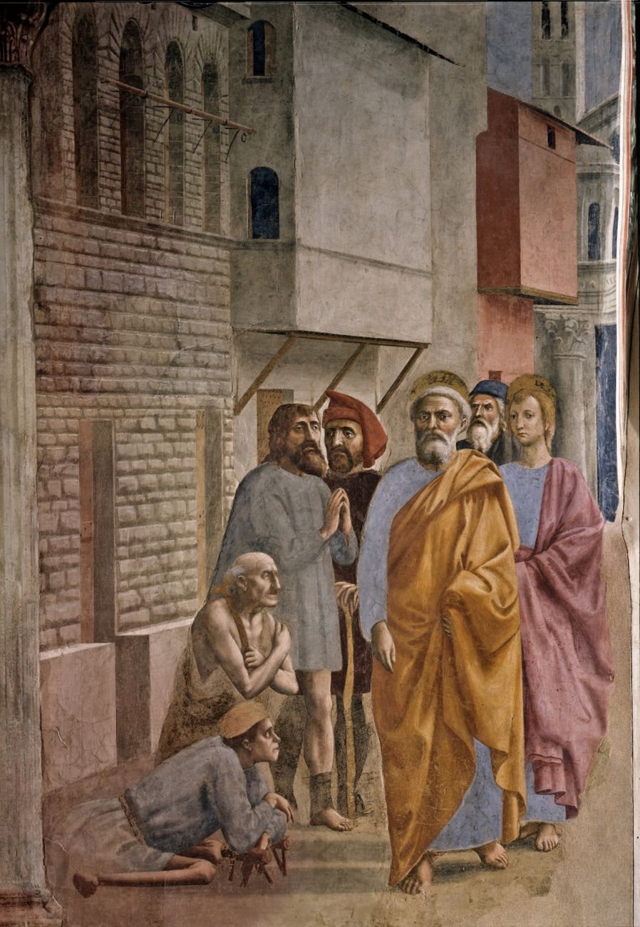 Masaccio, San Pietro risana gli infermi con la sua ombra, 1425-27. Chiesa di Santa Maria del Carmine, Firenze