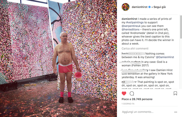 Il post di Damien Hirst sul suo profilo Instagram