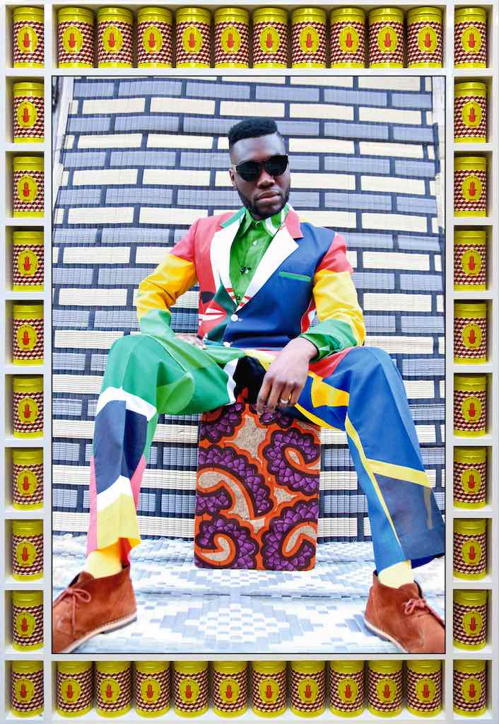 Hassan HajjajAfrikan Boy Sittin’, 2013/1434 Edition 1 of 5142 x 97.5 cmPhotography by©Hassan Hajjaj 2013/1434. Courtesy of the Artist and Vigo Gallery, London UK